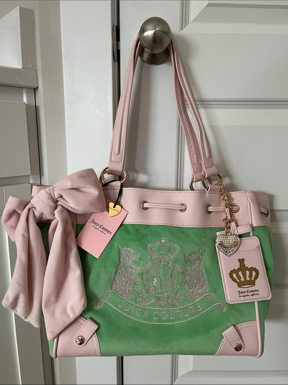 New Juicy Couture New Love Chapter Frost Green Light Pink Daydreamer Tote Bag